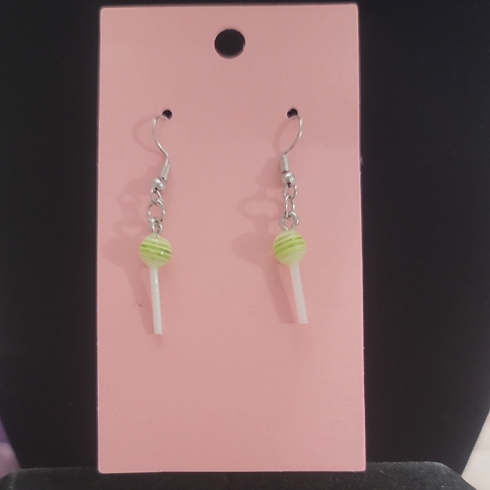 Green and White Lollipop Earrings